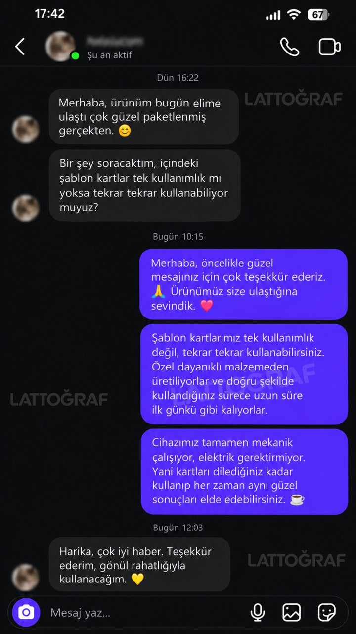 Lattoğraf müşteri mesajı