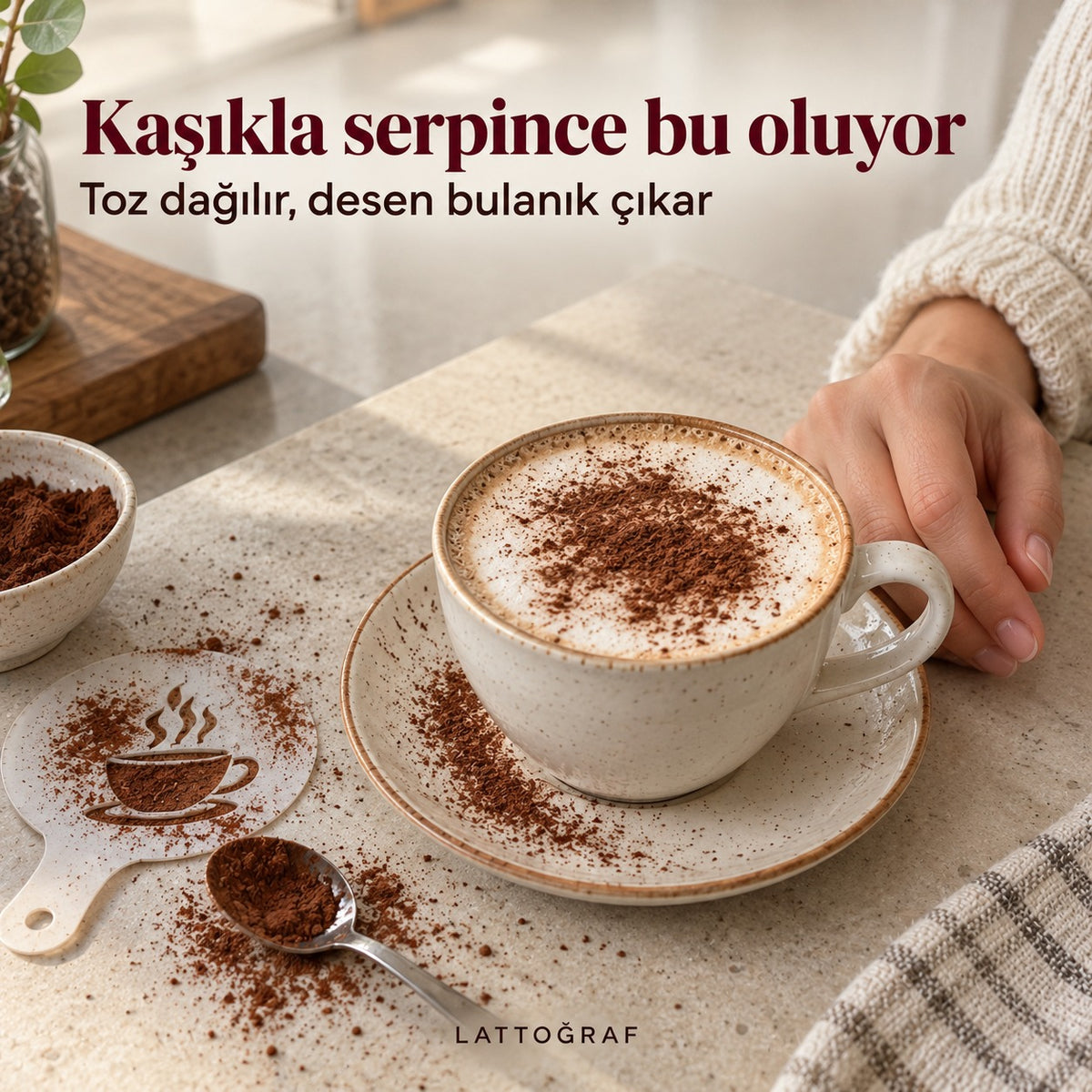 galeri-b · Kaşıkla serpince toz dağılır, desen bulanık çıkar